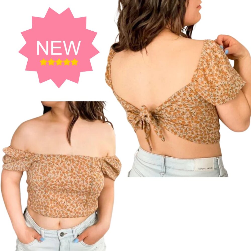 Burnt Orange Floral Crop Top Front and Back Tie